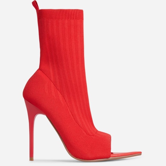 LENYA POINTED PEEP TOE HEEL ANKLE SOCK BOOT - Picture 1 of 4